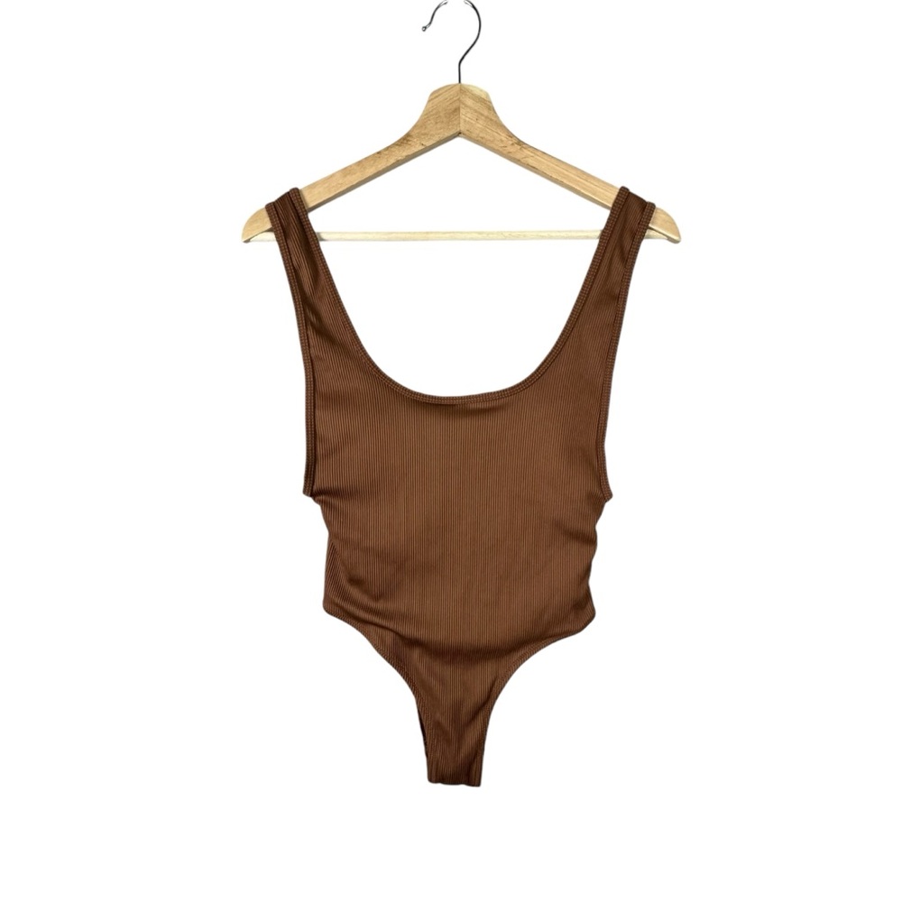 NWOT Zara Ribbed Swimsuit Chocolate Brown Open Back Size Small